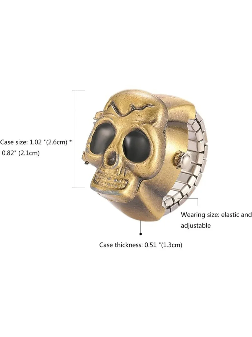 Unisex Gold And Black Analog Punk Skull Flip-Open Adjustable Finger Ring Watch